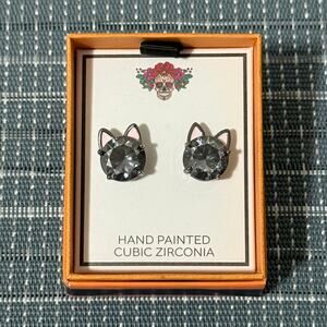 NEW | True to Form | Hand Painted Cubic Zirconia Cute Cat Stud Earrings